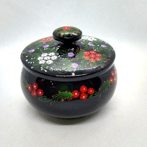 Siamese Lacquerware Hand Painted Trinket Round Box with Lid Jewelry